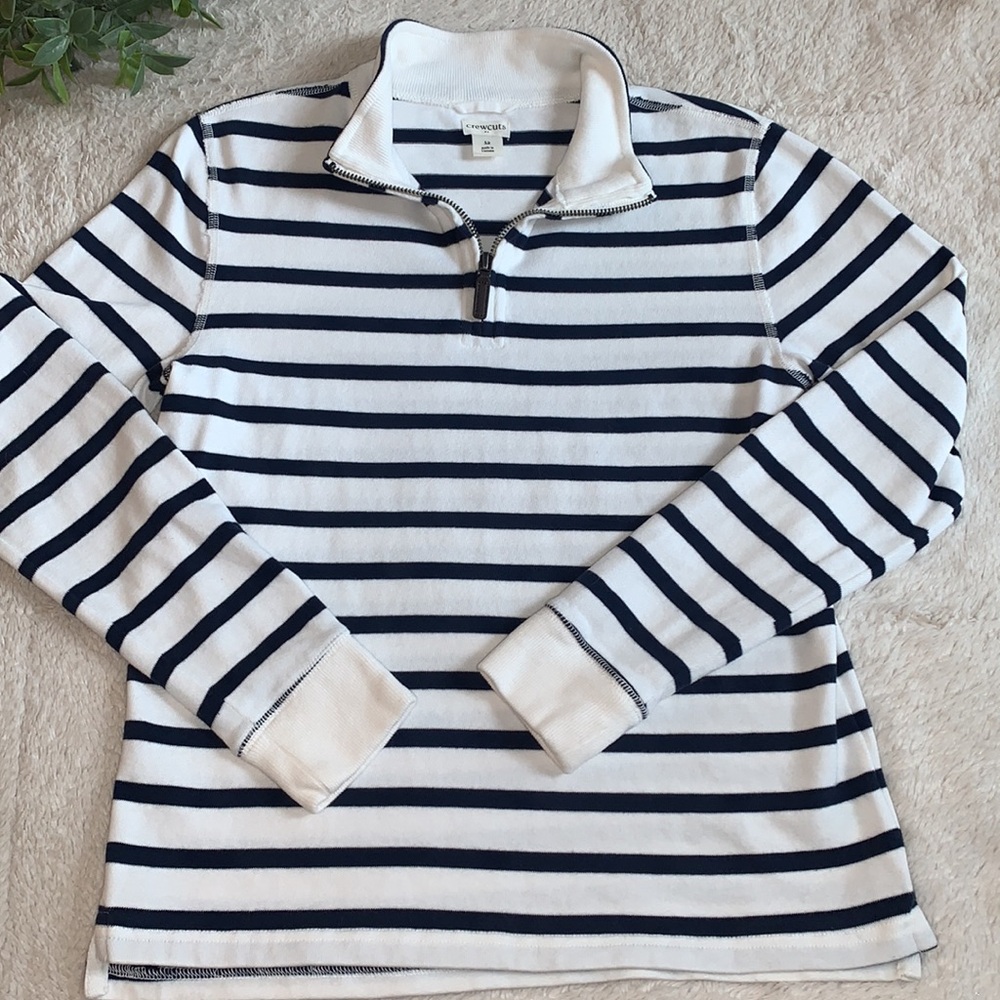 Crewcuts Navy & White Quarter Zip Top 12 EUC